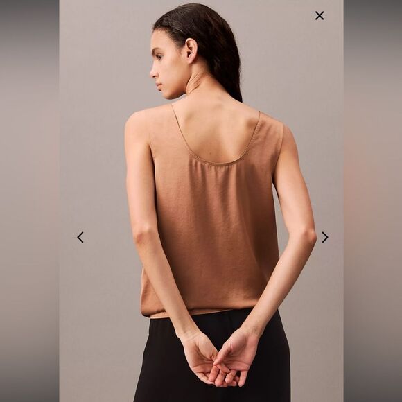NWT Calvin Klein tan satin tie front tank top size M - Picture 5 of 5